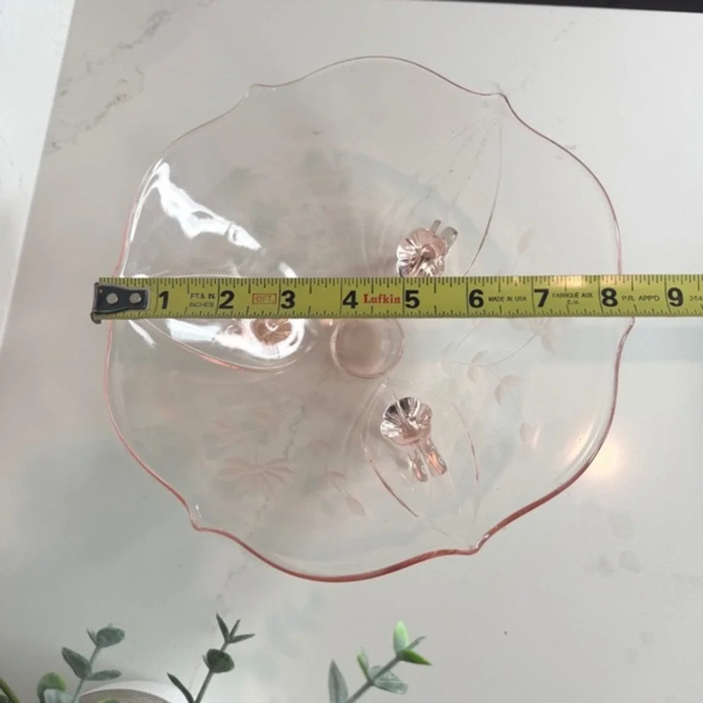 Lancaster Glass Jubilee‎ Pattern Three-Footed Bowl Etched Floral Design